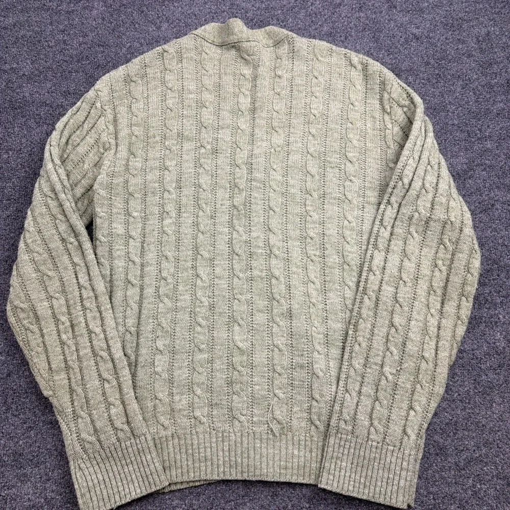 Vtg Jantzen Cardigan Sweater Men's Large Cable Knit Green Grandpa Shetland Wool